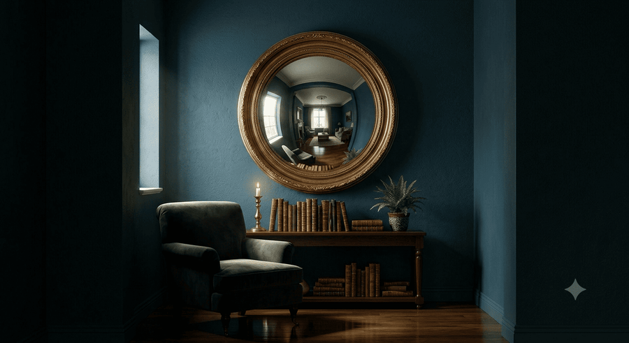 Decorative wall mirror brightening a low light room and enhancing space perception
