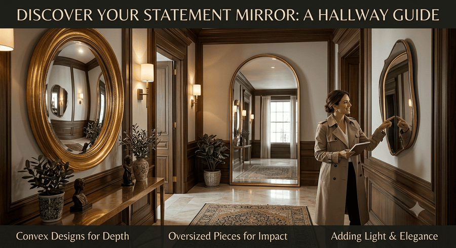 Large hallway statement mirror adding depth and visual impact to the entrance