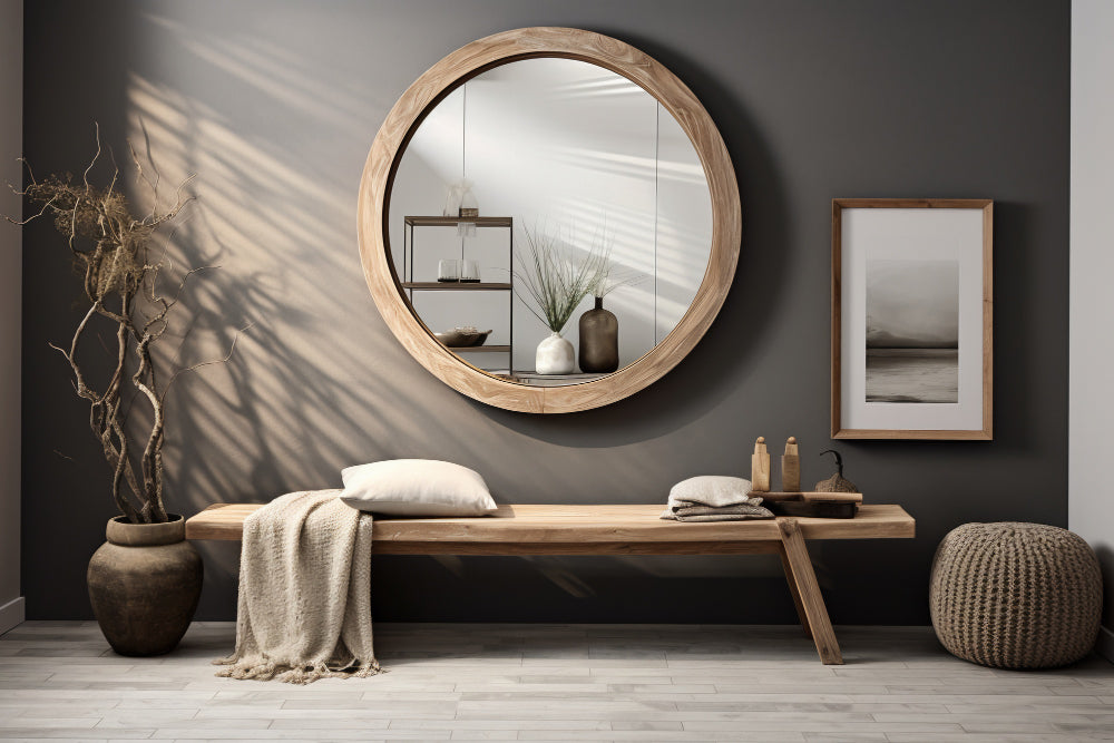 Stylish decorative mirror instantly elevating living room interior design