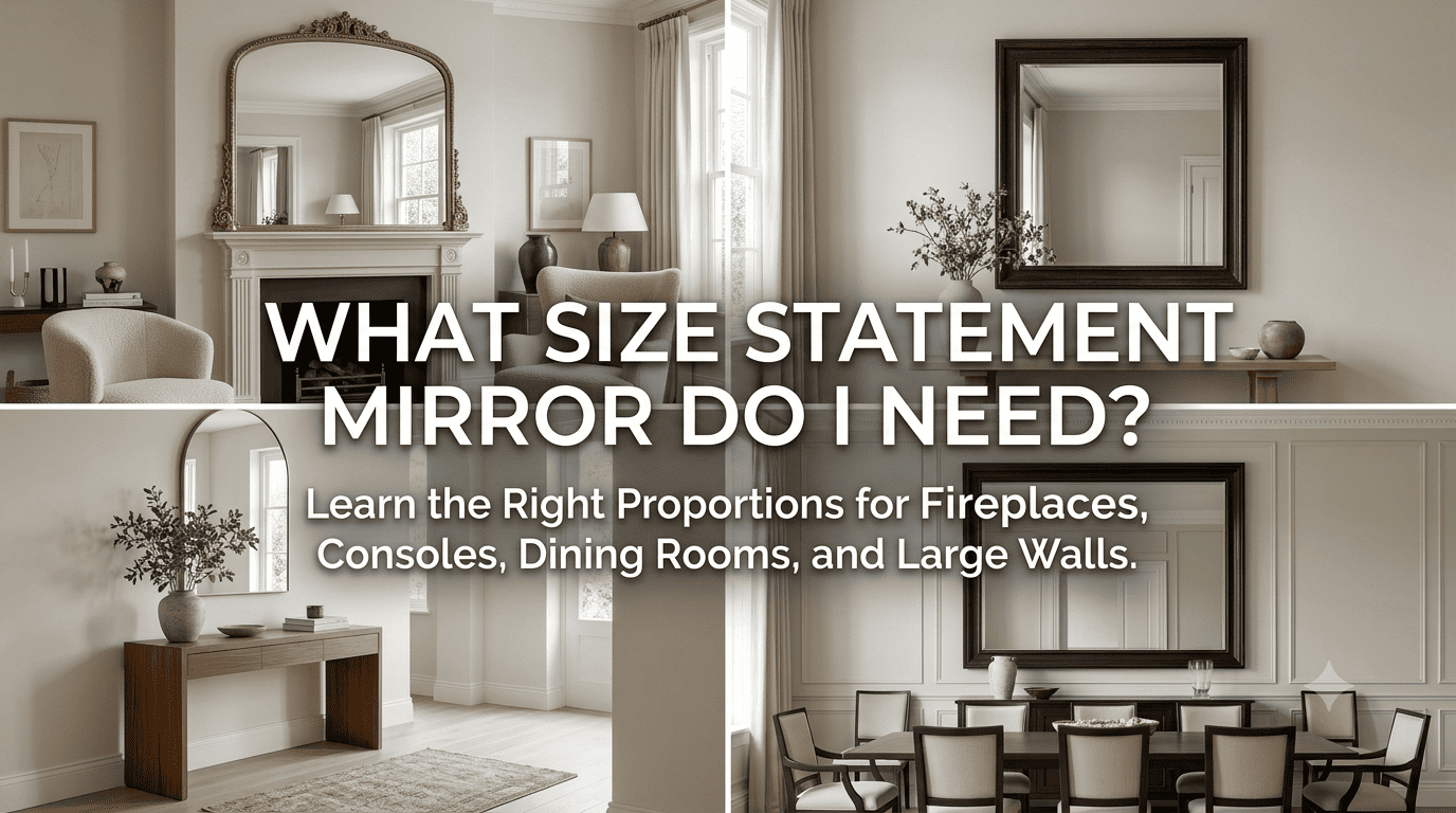 Large statement wall mirror sized to complement a spacious living area