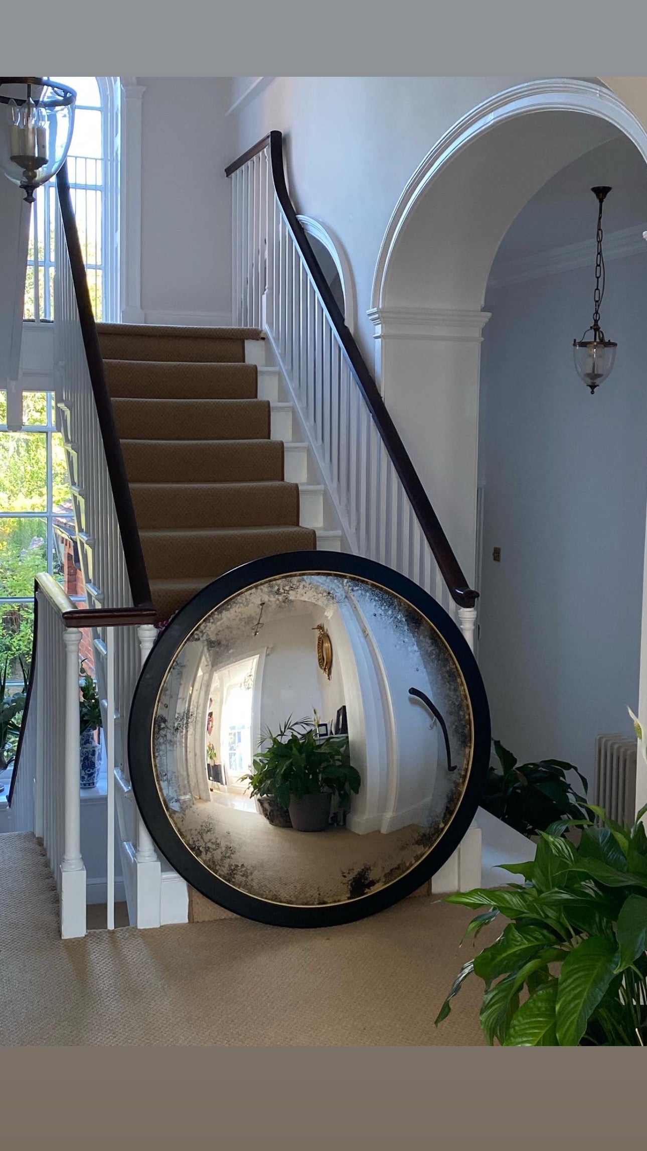 Ferrara Antiqued Silver Convex Mirror with Nero Frame