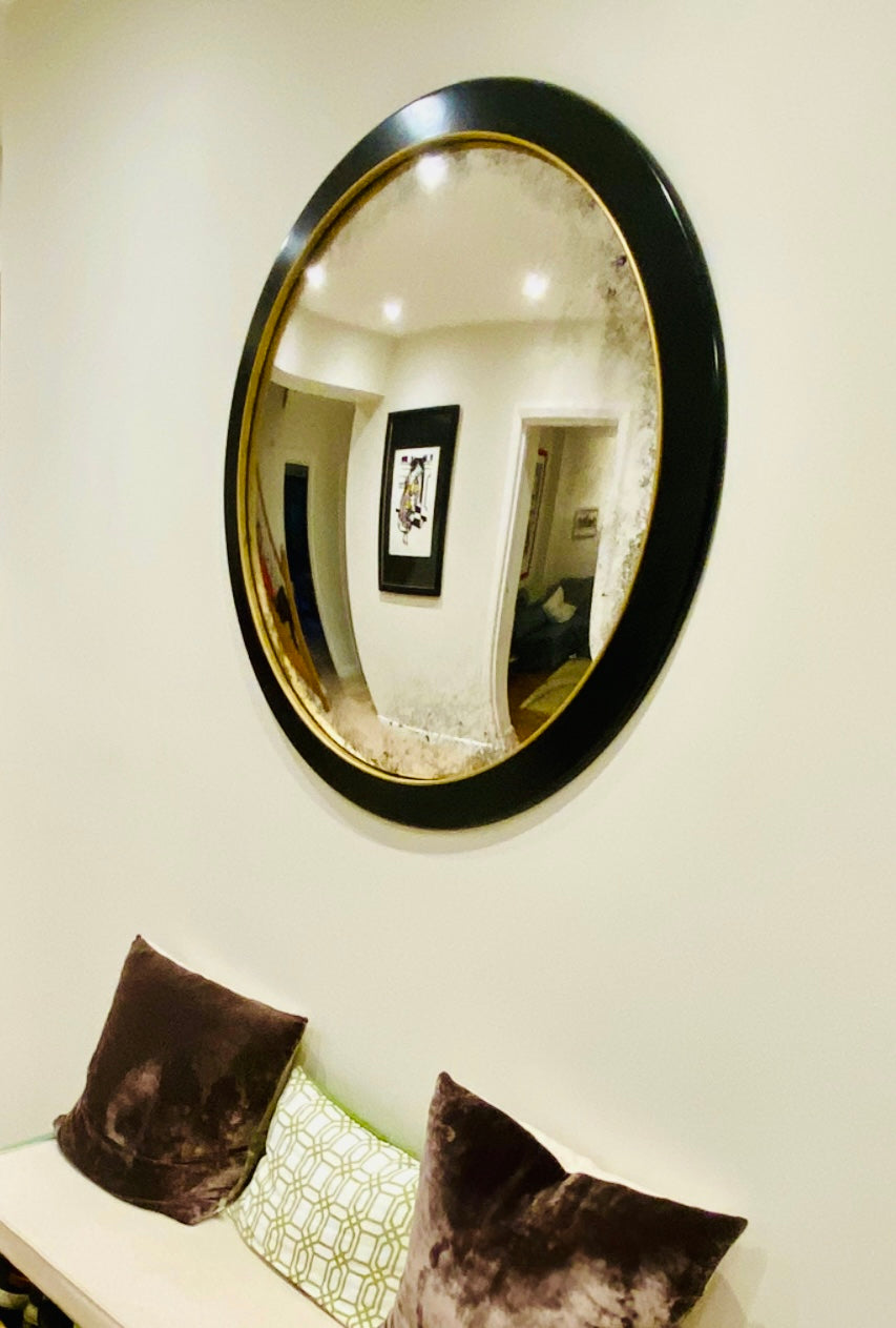 Ferrara Antiqued Silver Convex Mirror with Nero Frame